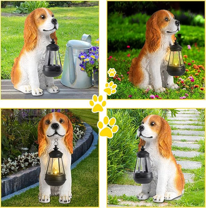 Afirst Dog Garden Statue - Outdoor Decor with Solar Lantern Valentine's Day Gift Lovely American Cocker Spaniel Figurine Patio Lawn Yard Art Ornaments Housewarming Gift