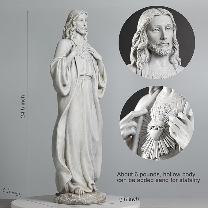 BC Catholic Sacred Heart of Jesus Statue, 24.5" H Large Jesus Christ Statue for Garden, Catholic Outdoor Statue for Yard Patio Lawn Hallway, Religious Gift, Handpainted by Buildclassic