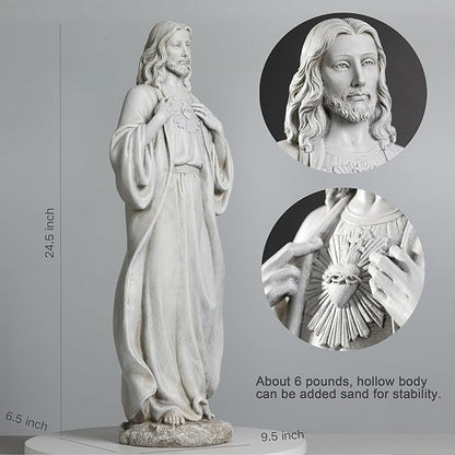 BC Catholic Sacred Heart of Jesus Statue, 24.5" H Large Jesus Christ Statue for Garden, Catholic Outdoor Statue for Yard Patio Lawn Hallway, Religious Gift, Handpainted by Buildclassic