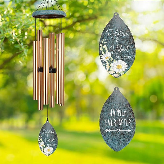 ASTARIN Engagement Gifts Wind Chime, Personalized Names & Date Wind Chimes Gifts for Couple 2025, Wedding Gift for Newlywed Bride Groom Husband Wife, Gift Valentine’s Day Produced in USA