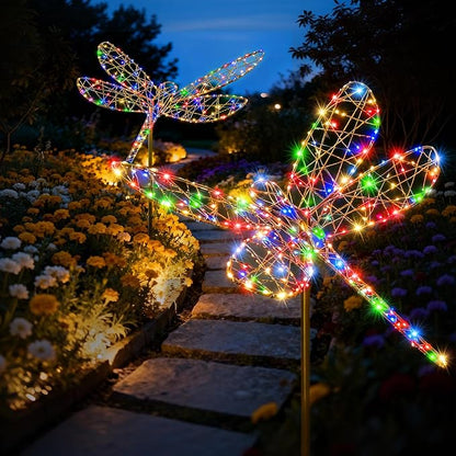 Lomotech Solar Garden Lights - 18" 240 Leds Foldable Outdoor Dragonfly Garden Decor, Waterproof Larger Outdoor Solar Lights with Iron for Garden Patio Yard Lawn Pathway Decorations (Multicolor)