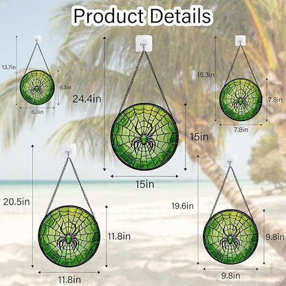 Stained Glass Window Hanging - Black Green Horror Spider Web Suncatcher for Doors Garden Patio Sun Catchers Decor Christmas Halloween Birthday Gifts for Women Men Mom Nana Friend 6.3 in