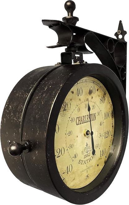 Infinity Instruments Charelston Metal Outdoor Clock, Waterproof Double Sided Train Station Clock & Thermometer