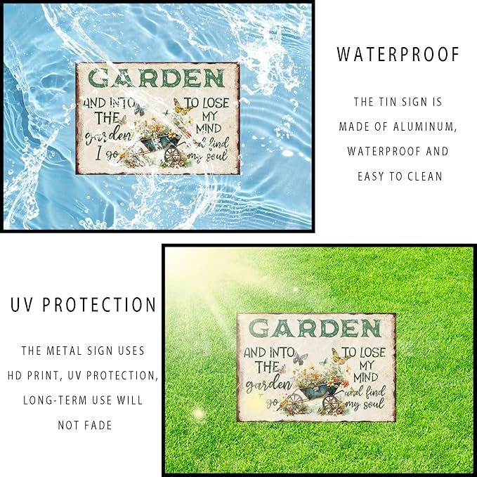 snowsun Vintage Metal Signs And Into The Garden I Go to Lose My Mind Funny Tin Sign Wall Decor for Yard Garden Street Farm Fence Gate Door 8×12 Inches