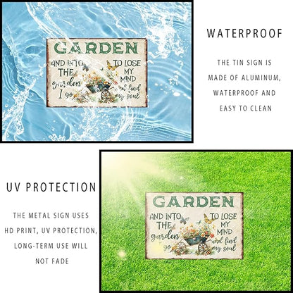 snowsun Vintage Metal Signs And Into The Garden I Go to Lose My Mind Funny Tin Sign Wall Decor for Yard Garden Street Farm Fence Gate Door 8×12 Inches