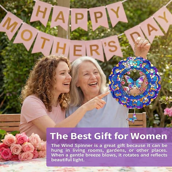 Butterfly Wind Spinner Outdoor Hanging for Yard Garden for Women Mom Grandma Birthday,12 inch 3D Hanging Wind Sculptures Metal Wind Spinners for Outside, Garden, Patio, Yard Decor