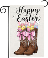 Happy Easter Garden Flags 12x18 Inch Vertical Double Sided Outside, Easter Eggs Bunny Boots Spring Yard Flag Decor, Holiday Outdoor Decorations for Home