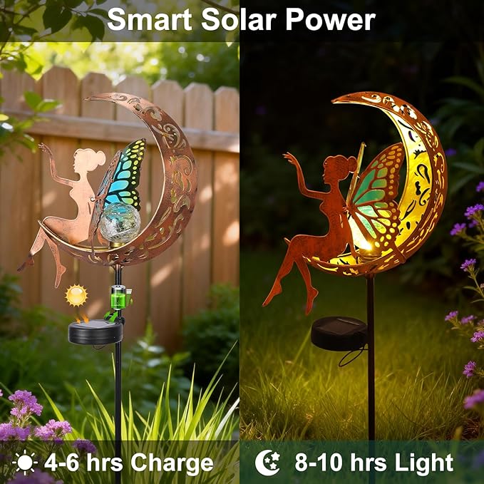Solar Watering Can Lights with Fairy & Flowers, Outdoor Garden Decor with Cascading String Lights, Waterproof Solar Powered Hanging Light for Patio Yard Pathway, Gift for Mom Lovers Gardeners (Fairy)