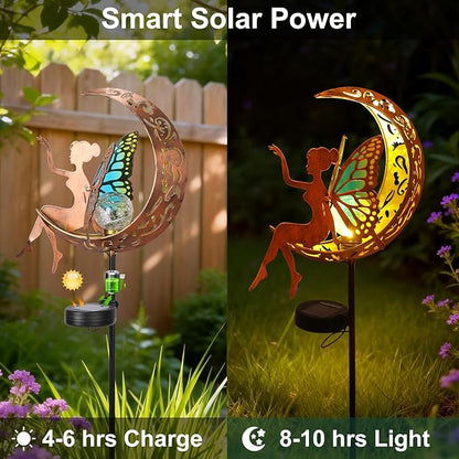Solar Watering Can Lights with Fairy & Flowers, Outdoor Garden Decor with Cascading String Lights, Waterproof Solar Powered Hanging Light for Patio Yard Pathway, Gift for Mom Lovers Gardeners (Fairy)