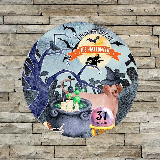 Retro Metal Sign 12"x12",Happy Halloween Scary Night Grave Witch Bats Trick Or Treat Dog Aluminum Tin Metal Sign for Home Living Room Bedroom Garden Farm Patio Decor Wall Art Poster