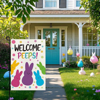 Welcome Easter Garden Flag 12x18 Inch, Double Sided Bunny Spring Flag for Yard Outdoor Decoration
