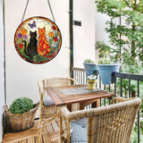 7.8 Inch Stained Glass Window Hanging Cats Flowers Butterfly Sun Catcher Indoor Window Door Wall Yard Home Decor Colorful Glass Panel Suncatcher Gifts for Women Men Mom Grandma