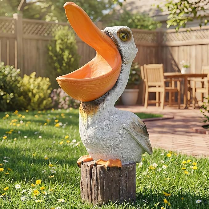 14" Toucan & Pelican Statues - Outdoor Large Bird Decor, Colorful Outdoor Bird Decor Sculpture - Bird Outdoor Animal Ornament, Tropical Tiki Bar Decor, Perfect for Garden, Patio, Yard
