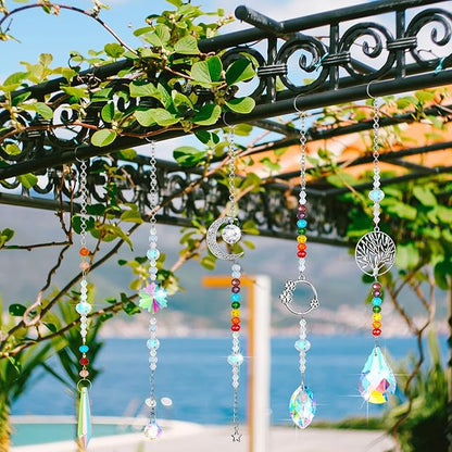 7 Pieces Sun Catcher Crystals Colorful Hanging Prism Suncatcher Window Ornament Beads Chain Sphere Chandelier Pendants for Home Wedding Gifts Decoration (Fresh)