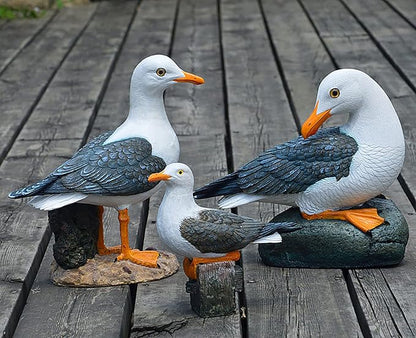 Teaeeno Funny Real Seagull Resin Figurine Decor,Outdoor Sea Bird Statue,Animal Seagull Ornaments Decorations,Bird Craft Art Decor,Coastal Beach Outdoor Table Decor for Garden,Terrace,Lawn,Yard