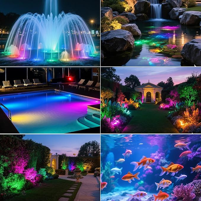T-SUN Color Changing Pond Lights LED Underwater Fountain Lights with Bluetooth APP Control, IP68 Waterproof Submersible Spotlight for Aquariums, Fish Tanks, Pools, Garden and Yard Ponds (Set of 4)