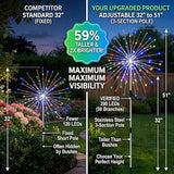 2 Pack Solar Firework Lights Outdoor, Adjustable 32" to 51" Extra Tall, 200 LED Stainless Steel 3-Section Pole, 8 Modes Waterproof Starburst Garden Lights for Yard Pathway Walkway Decor