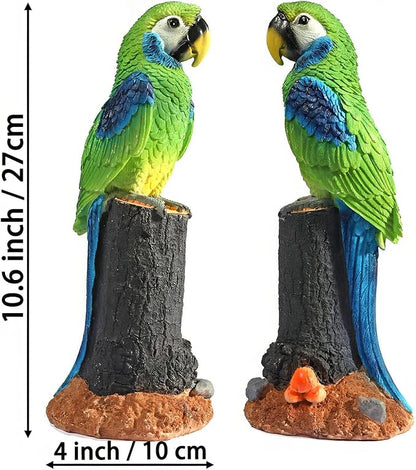 Macaw Parrot Garden Statue, 10.6" Hand-Painted Tropical Bird Figurine, Decorative Art Deco Accent for Patio and Home, Lifelike Design (Green)