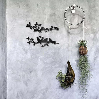 CREATCABIN 2Pcs Bird Metal Wall Decor Birds on Branch Vine Olive Wall Art Rustic Black Wall Hanging Sculpture Home Decor Sign Ornament for Home Balcony Garden Living Room Indoor Outdoor 11.8x3.9Inch