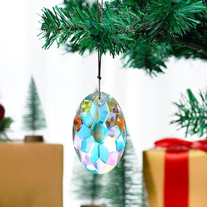 AB Coating Hanging Window Crystal Prism Suncatcher Rainbow Maker Glass Hanging Pendant Ornaments for Home Garden Ornament for Christmas Tree (89mm,3.5inch)