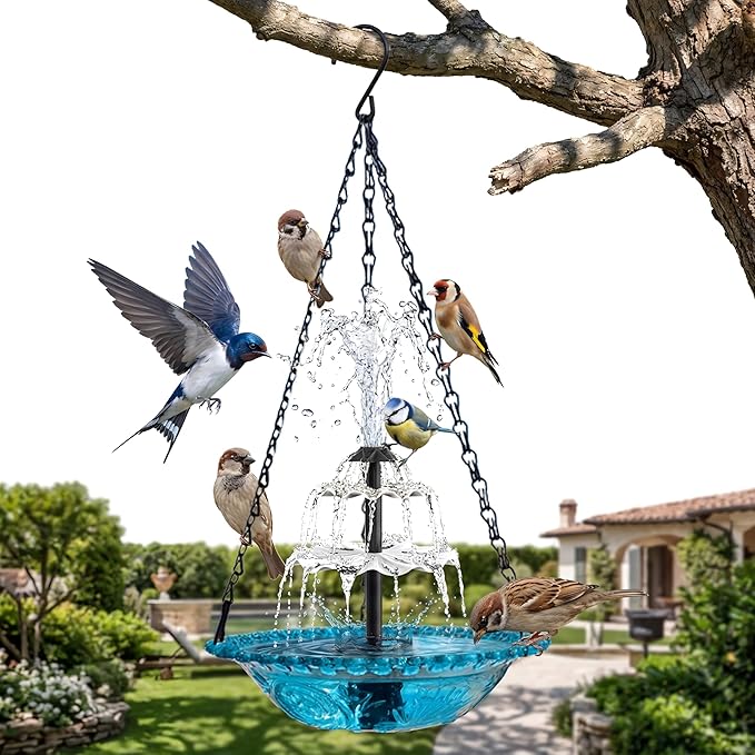 2026 Model Hanging Bird Bath Fountain | Outdoor Solar Bird Bath Fountains & Hummingbird Water Fountain | Solar Fountain for Bird Bath for Garden Patio Yard