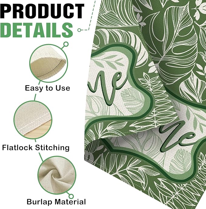 Dyrenson Welcome Green Leaves Decorative Garden Flag, Tropical Plant Monstera Botanical Yard Outside Home Decoration, Spring Summer Floral Burlap Outdoor Small Decor Double Sided 12 x 18