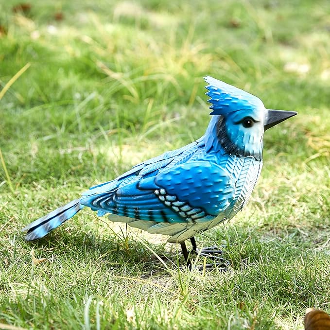 GUTE Blue Jay Metal Bird, Garden Yard Sculpture Art - Large Realistic Standing Blue Bird - Outdoor Fall, Winter, Spring, Summer Decoration - Handmade Bluejay Decor - Perfect and Sympathy Gifts