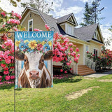 Floral Cow Garden Flags 12×18 Inch Welcome Double Sided Decorative Yard Banner Seasonal Flag for Outdoor Outside Decor