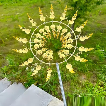 Gold Metal Weathervane, 12 Inch Outdoor Metal 3D Weathervane, Stainless Steel Hanging Wind Catcher, Garden Decorative Stake, Kinetic Art Sculpture for Outdoor Decoration