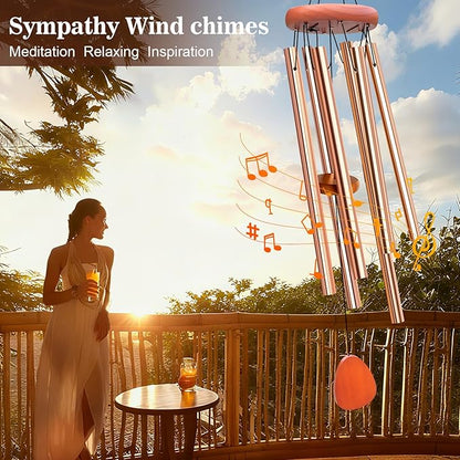 Wind Chimes for Outside, Soothing Melodic Memorial Sympathy Wind Chime, Suitable Outdoor Garden Decor, Gift for Mom Women Neighbors (Light Gold Wind Chimes-26in)
