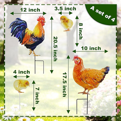 4 Pack Chicken Metal Decorative Garden Stakes Chicken Gifts for Women/Men Chicken Lovers Gifts Silhouette Statues for Yard Art, Outside, Patio, Outdoor Decor, Garden Decorations, Lawn Ornaments