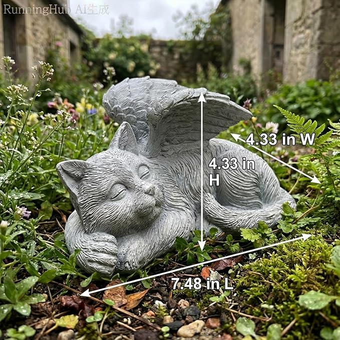 Elenon Cat Pet Memorial Stones Outdoor Statue, Angel Sleeping Cat Memorial Stones Garden Statue Decor, Pet Loss Sympathy Grave Gifts