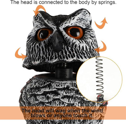 Hausse 2 Pack Fake Owl Decoy to Scare Birds Away, 11.2 inch Wagging Head Plastic Owl Scarecrow Bird Deterrents, Owls Statue Nature Enemy Horned Pest Repellent for Outdoor Garden Yard