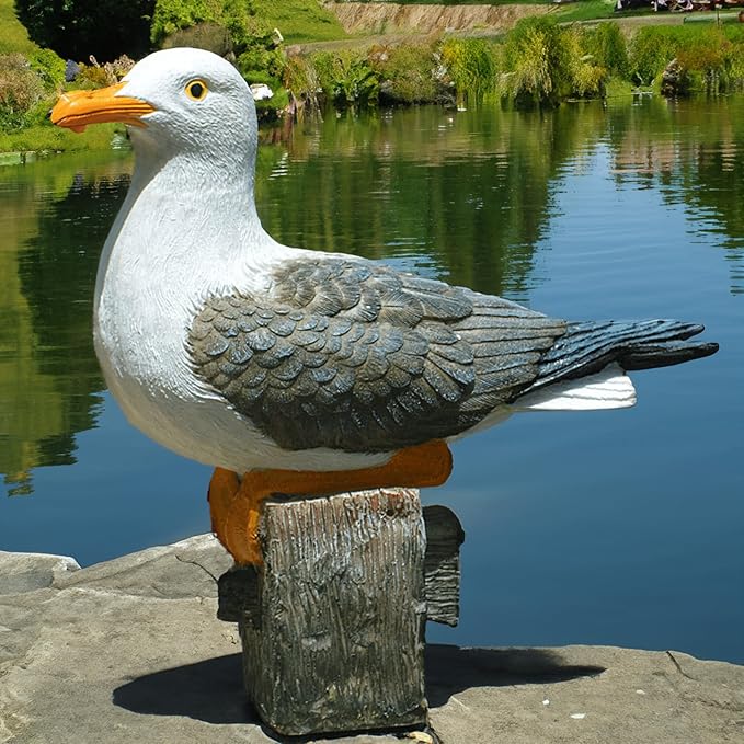 Teaeeno Real Seagull Resin Figurine Decor Statue,Sea Bird Figurine,Animal Seagull Ornaments Decoration,Bird Craft Art Decor,Coastal Beach Outdoor Table Decor for Garden,Terrace,Lawn,Yard