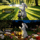 Solar Rabbit Garden Statue with Lights - Whimsical Solar Powered Bunny Figurine for Outdoor Decor, Auto On/Off Waterproof Patio, Yard, Lawn, Balcony Decorations, Unique Gift for Women & Mom