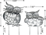 Pack of 2 Metal Owl Garden Statues Silver Silhouette Stakes Decorative Outdoor Animal Sculptures for Yard Decor and Lawn Ornaments