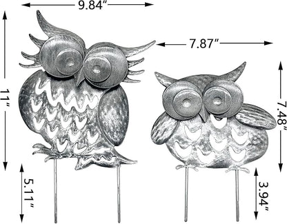 Pack of 2 Metal Owl Garden Statues Silver Silhouette Stakes Decorative Outdoor Animal Sculptures for Yard Decor and Lawn Ornaments