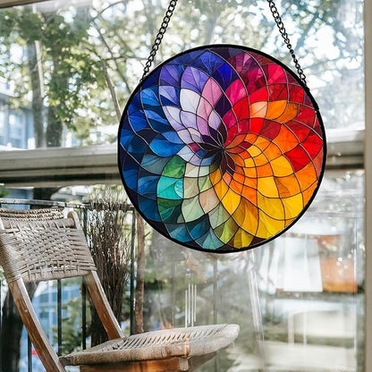 Stained Glass Window Hanging - Colorful Flowers Sun Catcher for Door Terrace Garden Home Decor, Abstract Gradient Suncatcher Birthday Gifts for Lovers Women Men Dad Mom Nana 9.8 in