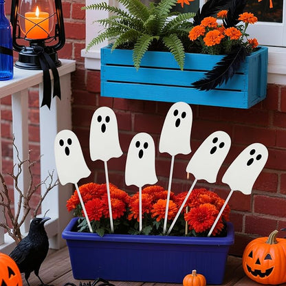 Shimeyao 6 Pcs Metal Halloween Ghost Garden Stakes Halloween Yard Signs Outdoor Decor 12 Inch White Ghost Yard Signs for Home Lawn Porch Holiday Front Backyard