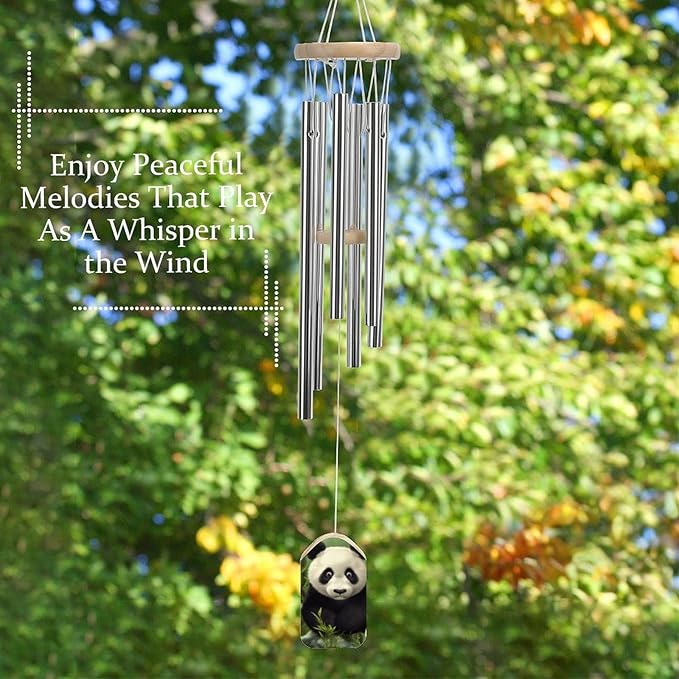 Large Aluminium Wind Chimes 20.5" Inches Cute Panda Wind Chimes for Outside Memorial Wind Chimes Sympathy Wind Chime for Outdoor Garden Patio Decoration