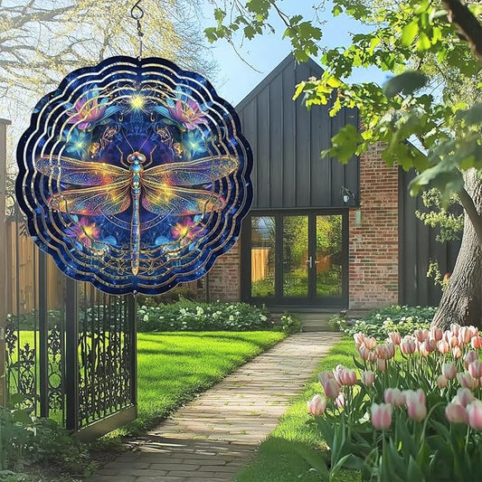 Dragonfly Wind Spinners Outdoor, Hanging Wind Spinner for Garden Decoration, 8 inch 3D Stainless Steel Metal Wind Sculpture for Indoor/Outdoor Decor