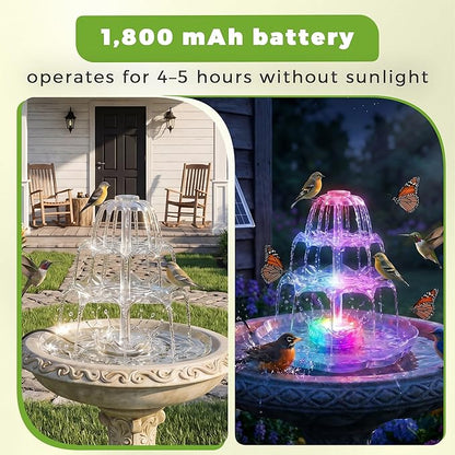 AISITIN 6.5W Solar Bird Bath Fountains with Lights, 3 Tiered Bird Bath with Solar Water Pump, Upgraded Detachable DIY Solar Powered Fountain for Garden, Patio, Yard and Pond