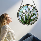 Stained Glass Window Hanging, White Green Lily of The Walley Flowers Sun Catcher for Door Home Decor Plants Suncatcher Christmas Mother's Day Birthday Gifts for Women Men Mom Nana 7.8 in