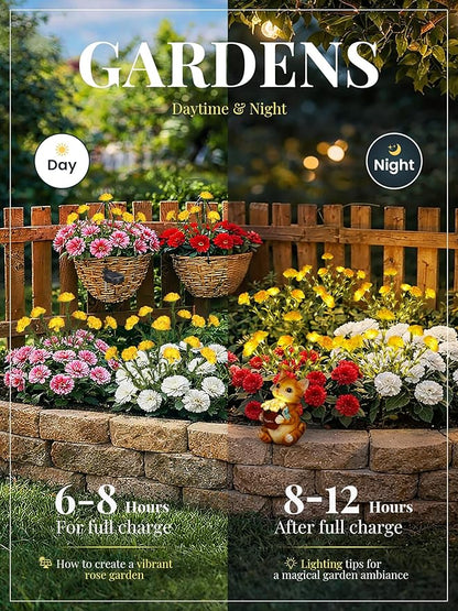 GIGALUMI Solar Lights Outdoor for Garden Decor, 4 Pack Solar Flower Lights Waterproof, 2 Lighting Modes 28 Carnations for Pathway,Yard, Patio Decoration, Gardening Gifts for Women (Yellow)