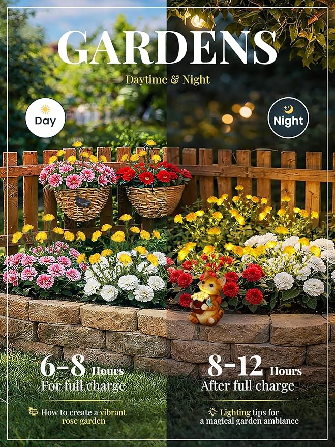 GIGALUMI Solar Lights Outdoor for Garden Decor, 2 Pack Solar Flower Lights Waterproof, 2 Lighting Modes 14 Carnations for Pathway,Yard, Patio Decoration, Gardening Gifts for Women (Yellow)