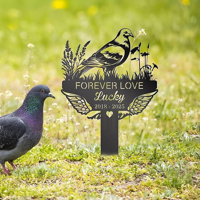Custom Pigeon Memorial Stake, Pigeon Loss Gift, Sympathy Sign, Metal Pet Grave Markers, Remembrance Stake, Outdoor Garden Decor, Pet Headstone, Memorial Plaque for Outdoors
