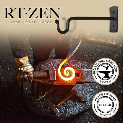 RTZEN Plant Hangers Outdoor or Indoor - Wrought Iron Metal Hanger Indoor Hook - Heavy Duty Wall Bracket Hooks for Hanging Plants Baskets Lanterns Wind Chimes - 2 Pack (Black Shepherds Hooks 10")