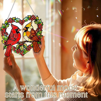 Stained Glass Suncatchers for Windows, Hanging Sun Catchers Indoor Window, Cardinal Gifts for Nature and Bird Lovers