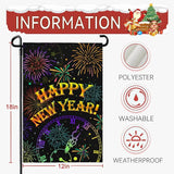 Happy New Year Garden Flags Firework Sparkle Night Sky Yard Flag 12x18 Inch Double Sided New Year Decorations for Outside lawn Celebrate Party Flag