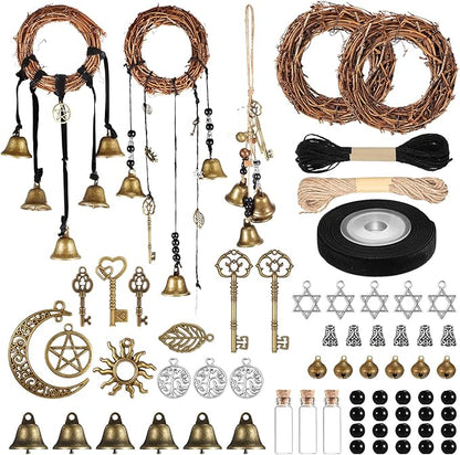 62 Pcs Witch Bells DIY Kit for Door Knob for Protection Witch Bell Witchy Decor Hanging Witchcraft Decorations Witches Wind Chimes Decor